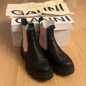 Ganni Black and Pink Ankle Boots